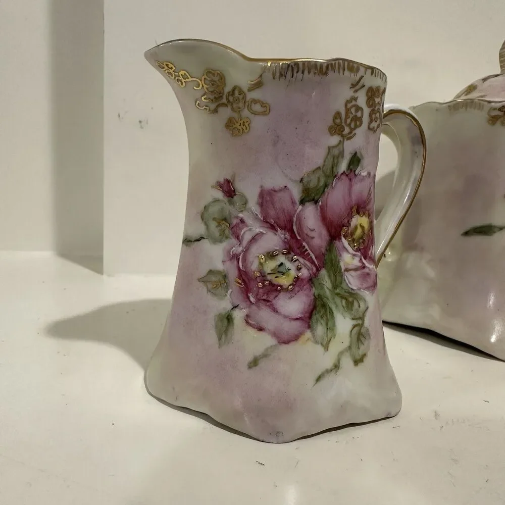 Hutschenreuther Germany Hand Painted Sugar & Creamer Set – Signed 1992 Floral